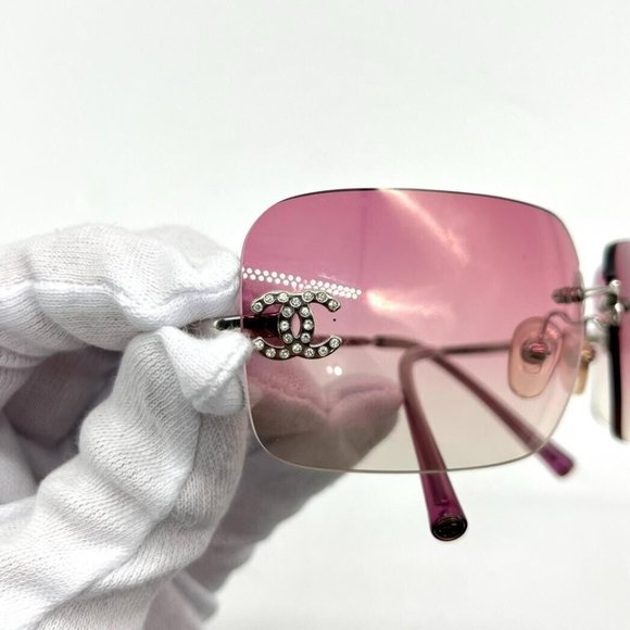 💯 Auth Chanel PINK 4017-D Swarovski Crystal Double C Gradient Sunglasses! - Picture 13 of 14